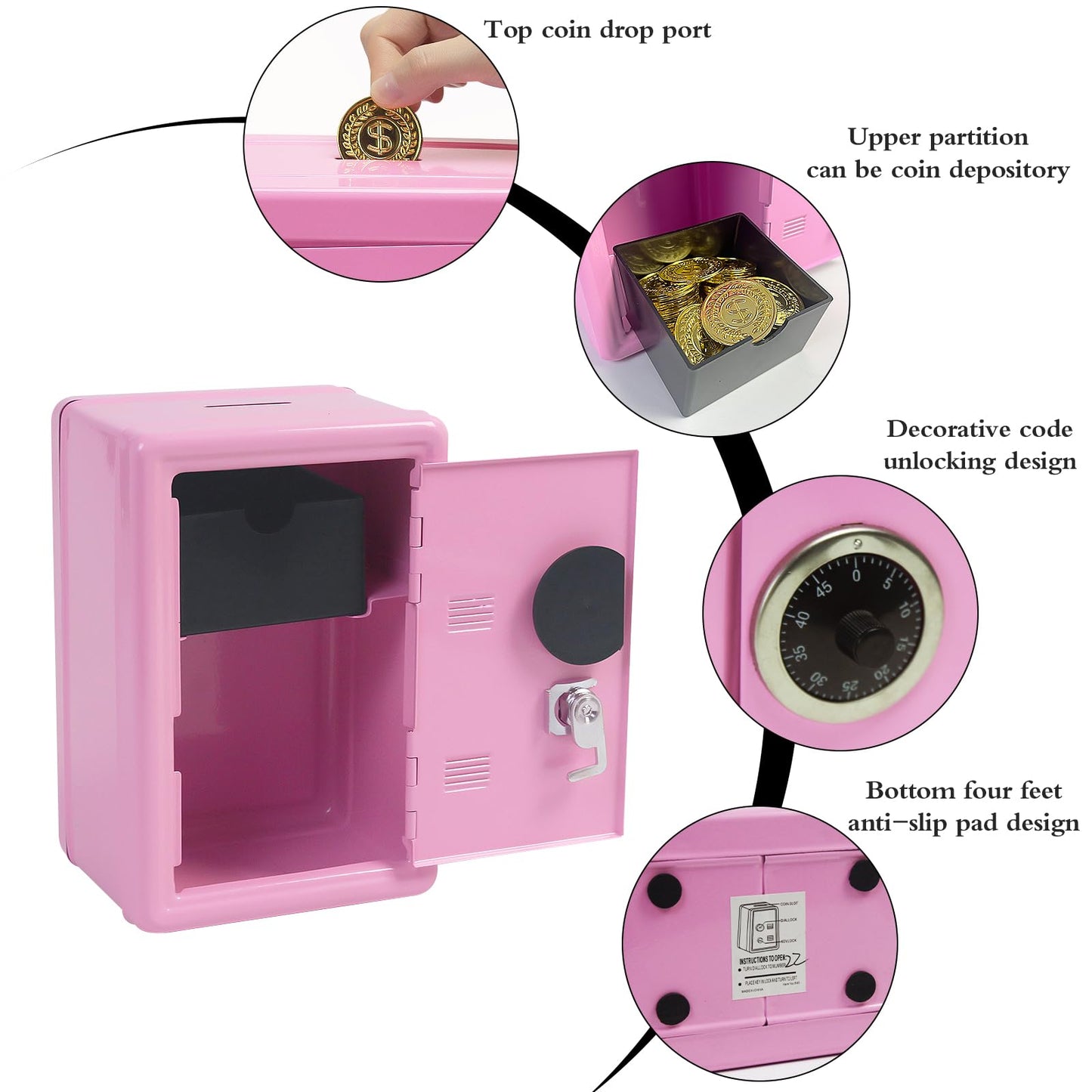 Kids' Mkid Safe Piggy Bank, Metal Safe With Key, Money Saving Box For Children, Boys Girls Best Giftoney Banks (Pink, One Size)