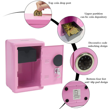 Kids' Mkid Safe Piggy Bank, Metal Safe With Key, Money Saving Box For Children, Boys Girls Best Giftoney Banks (Pink, One Size)