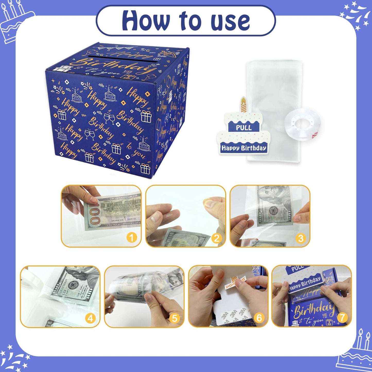 DTESL Happy Birthday Day Money Box with Pull Out Card, Money Holder for Cash, Surprise Gift Box