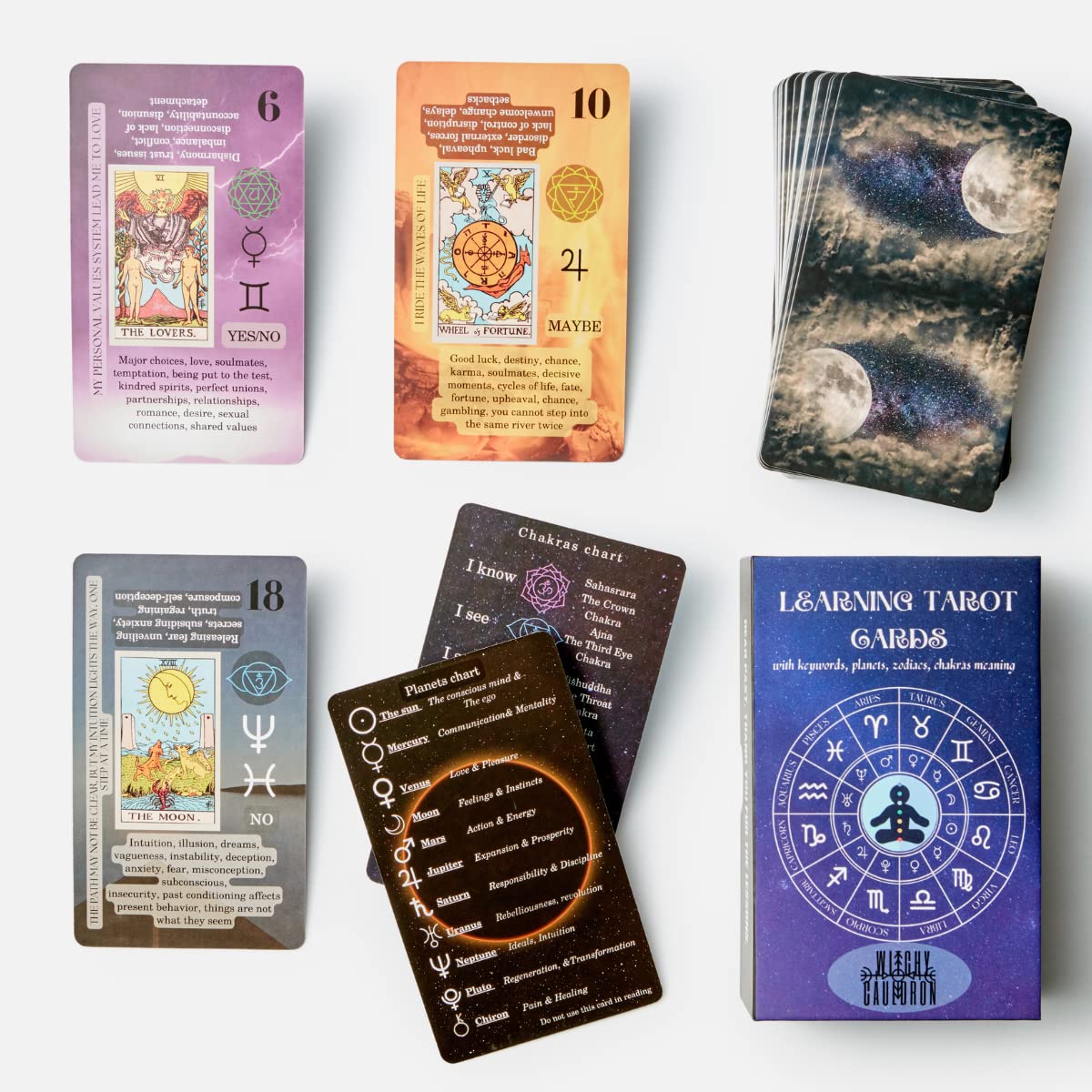 Witchy Cauldron Learning Tarot Cards - Medium Multicolor Paper Deck with Meanings for Beginners