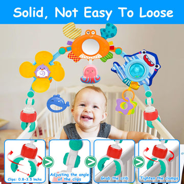 Baby Stroller Arch Toys With Baby Mirror For Infant 0-3-6-12 Month Carseat Bouncer Montessori Toy For Babies Shower Easter Gifts For Newborn 0-6 Month Sensory Development For 4 5 7 8 Months Boys Girls