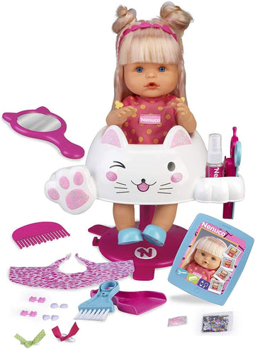 Nenuco - Glitter Hairdresser - Baby Doll With Hairdresser Set, Hair Accessories, Magic Scissors