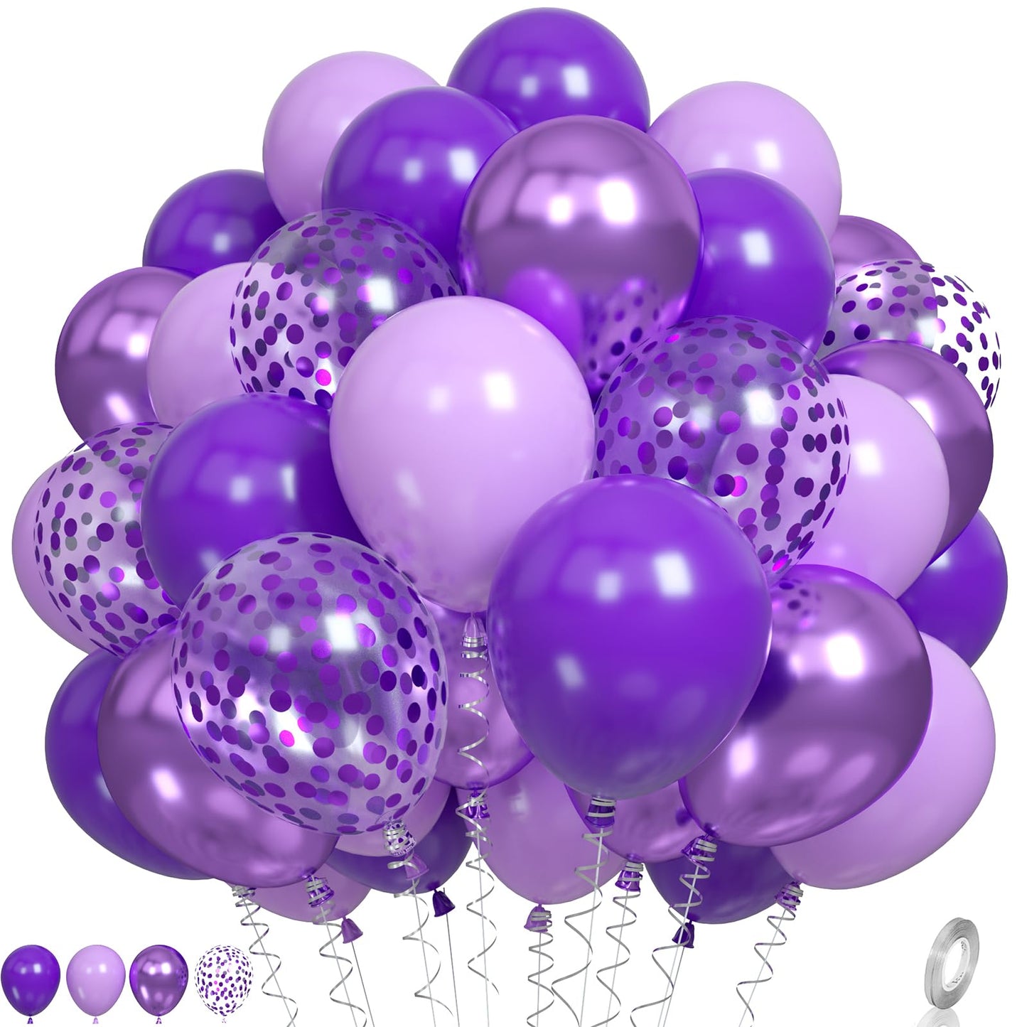 Purple Balloons, Lavender Purple Balloons Pearl Light Purple Party Balloons Metallic Purple Confetti Balloons Matte Pale Purple
