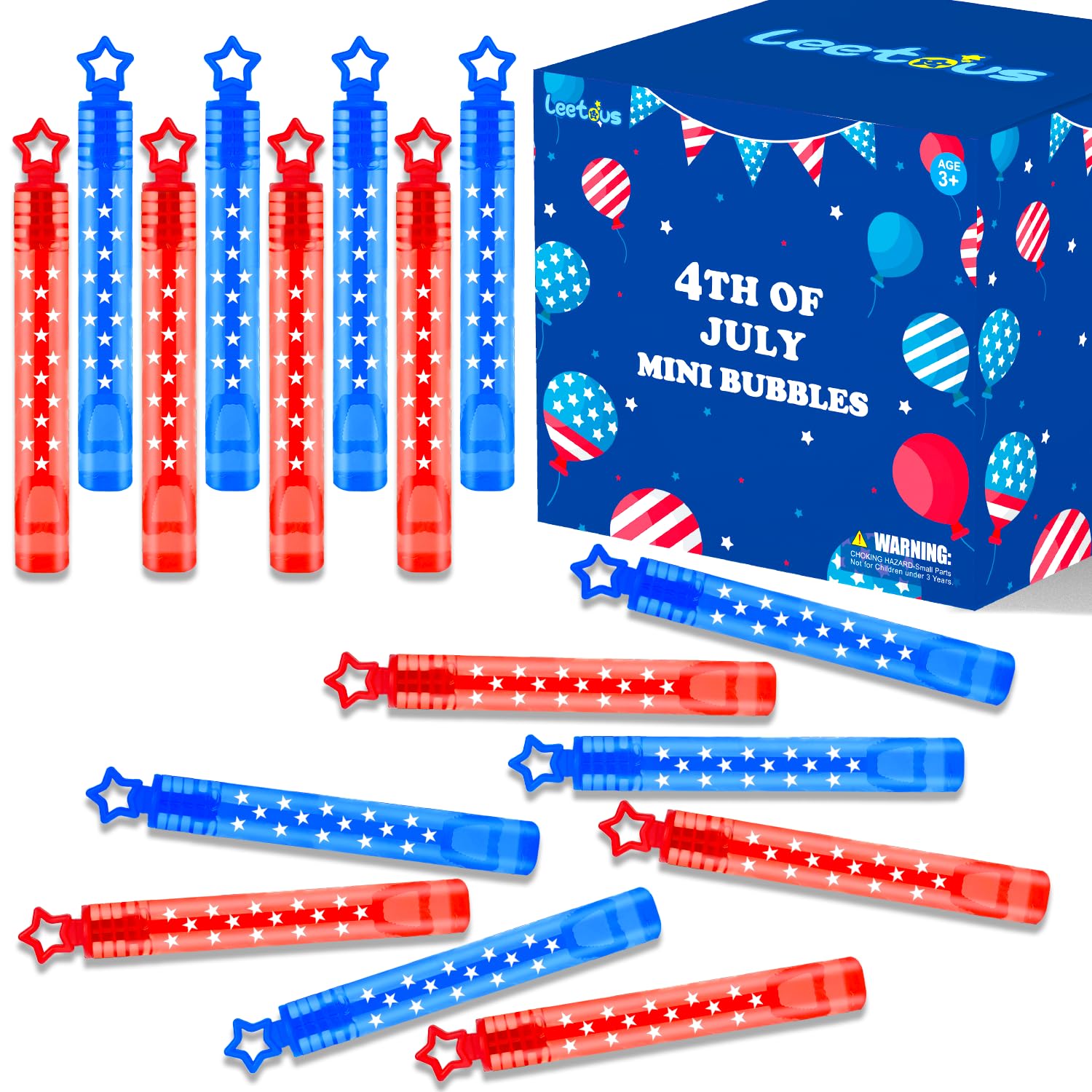 Red White Blue Party Favors Supplies Bulk 100 Pack, 4th of July Mini Bubbles Goodie Treat Gift Bags Stuffers for Kids, Fourth of