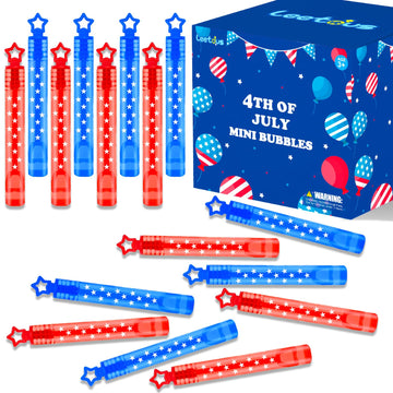 Red White Blue Party Favors Supplies Bulk 100 Pack, 4th of July Mini Bubbles Goodie Treat Gift Bags Stuffers for Kids, Fourth of
