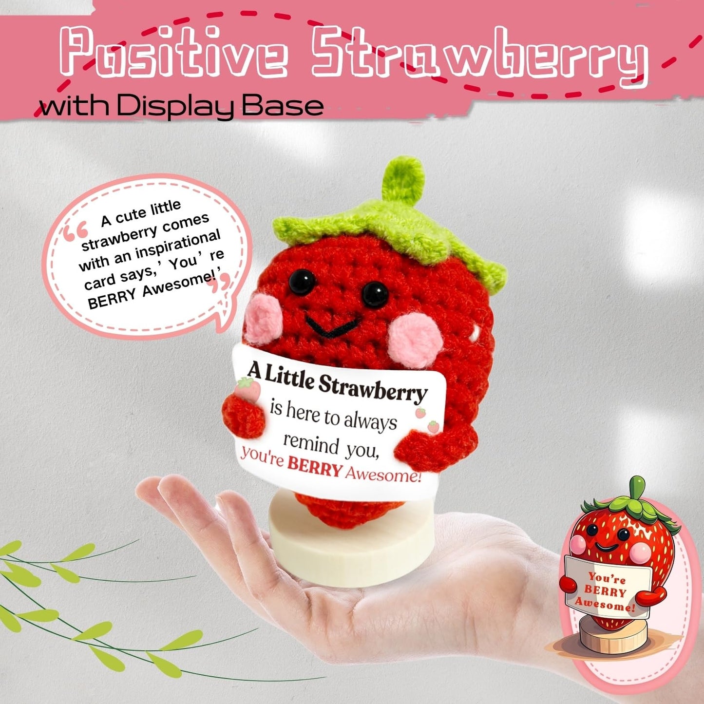 Maffuno Positive Crochet Strawberry Gifts for Women: Christmas Stocking Stuffers for Friend Mom Sister Her Gift Birthday Handmad