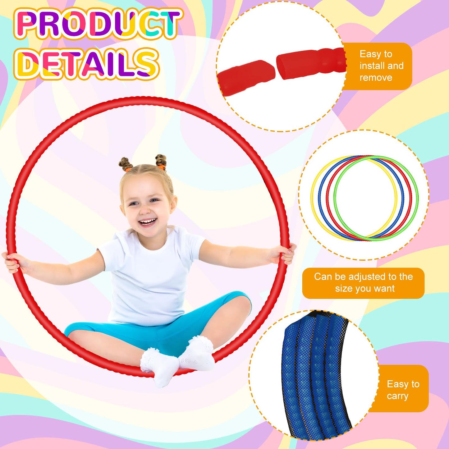 Sratte 8 Pcs Color Hoop Detachable Adjustable Hoop Exercise Ring Plastic Toys for Teens Games Gymnastics Dog Agility Equipment P