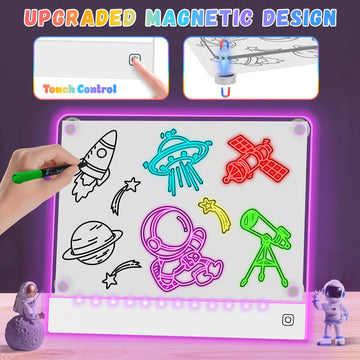 YONHAN Rechargeable LED Drawing Board - Multi-color Acrylic, 10"W x 12.6"H, Magnetic with 4 Magnets & Invisible Stand, Gift Toy for Kids/Girls