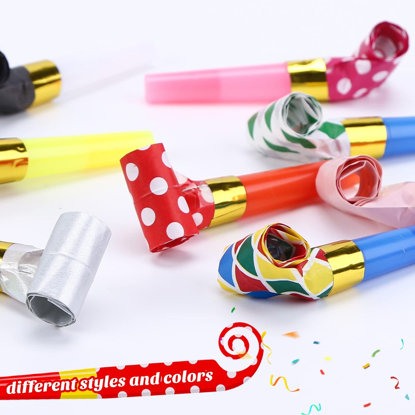 Koogel 100 Pcs Party Blower, Colorful Birthday Noisemakers Birthday Blow Horns Party Whistles New Years Party Noisemakers Whistl
