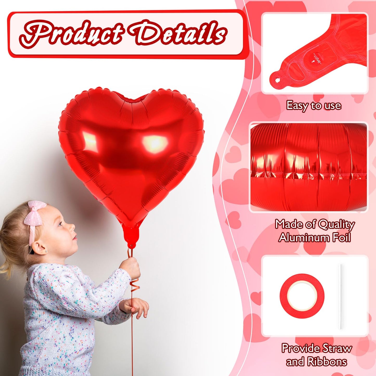 12 Pcs Red Heart Balloons,18 Inch Heart Foil Balloons Love Balloons Valentine Balloons For Birthday Party Wedding Engagement Par