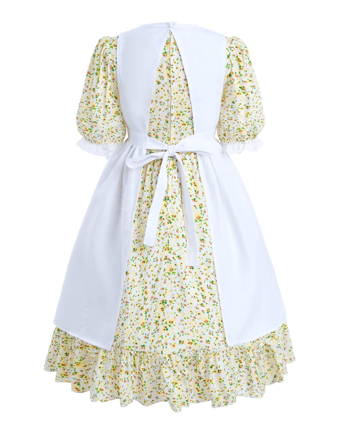 Nuoqi Colonial Costume Girls, Yellow Prairie Dress Girls Pioneer Dress Costume With Apron 4-5