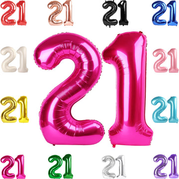 21 Balloon Number, Hot Pink Number 21St Birthday Balloons 40 Inch, 21 Or 12 Years Old Hot Pink Birthday Decorations For Men Wome