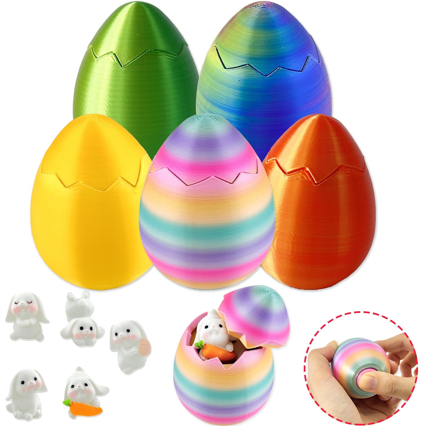 5Pcs 3D Printed Spiral Egg Fidget Toy,Easter Eggs Valentines Gift For Kids Classroom,Easter Toy Egg Relax Anxiety Toy For Kids E