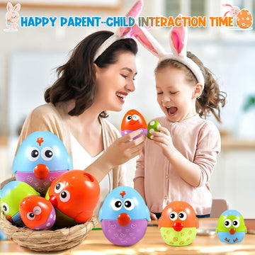 Easter Eggs Toys Basket Stuffers For Toddlers 1-3, Baby 18 Months, 8 Pcs Plastic Nesting & Stacking Matching Toys , Easter Gifts