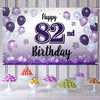 LASKYER Happy 82nd Birthday Decorations,82nd Purple Balloon Large Birthday Banner Backdrop Sign,82 Years Old Bday Party Supplies