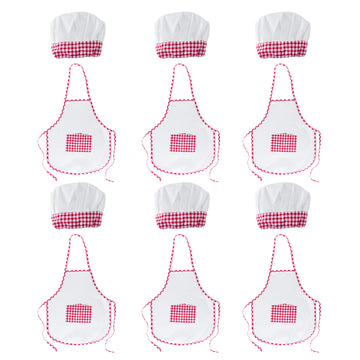 Super Z Outlet 12pc Set Complete Kids Cooking and Baking Apron With Pocket and Chef Hat Dress Up Set, Red Chef Costume for Caree