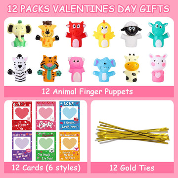 Jialwen 12 Pack Valentines Day Cards For Kids With Animal Finger Puppets Kids Valentine Gifts Exchange Greeting Cards School Cla