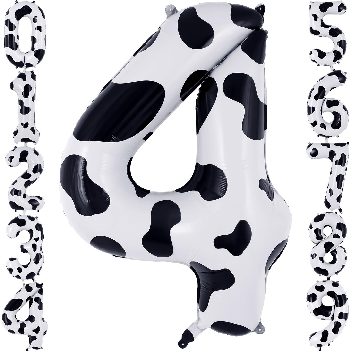 Cow Print Number 4 Balloon, Large 40 Inch Cow Number Birthday Balloons, Foil Mylar Number 4 Balloons For 4 Year Old Birthday Par