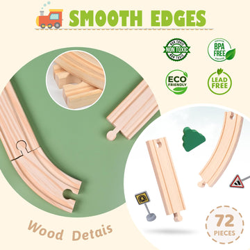 Wdmiya Wooden Train Set For Toddlers, 72 Pcs Wooden Train Track For Kids, Train Toy With Bridge And Tracks (Fits Thomas & Brio), Christmas Birthday Trains Gift For 2 3 4 5 6 7 8 Years Old