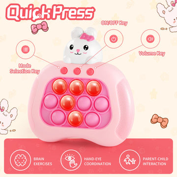 Rabbit Pop Push Game Fidget Toy for Kids Ages 3-12,Handheld Fast Push Game Bunny Console Fidget Toys for Girls Boys,Light Up Sen