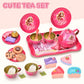 Lajeje 52 Pcs Tea Party Set for Little Girls, Pretend Tin Teapot Set, Princess Tea Time Play Kitchen Toy with Cups, Plates and A