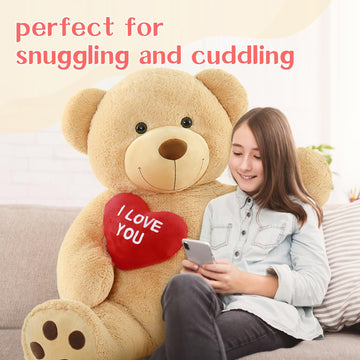 Tezituor 5Ft Giant Teddy Bear Stuffed Animals - I Love You   Red Heart Human Size Teddy Bear For Girlfriend,Boyfriend,Wife,Lover