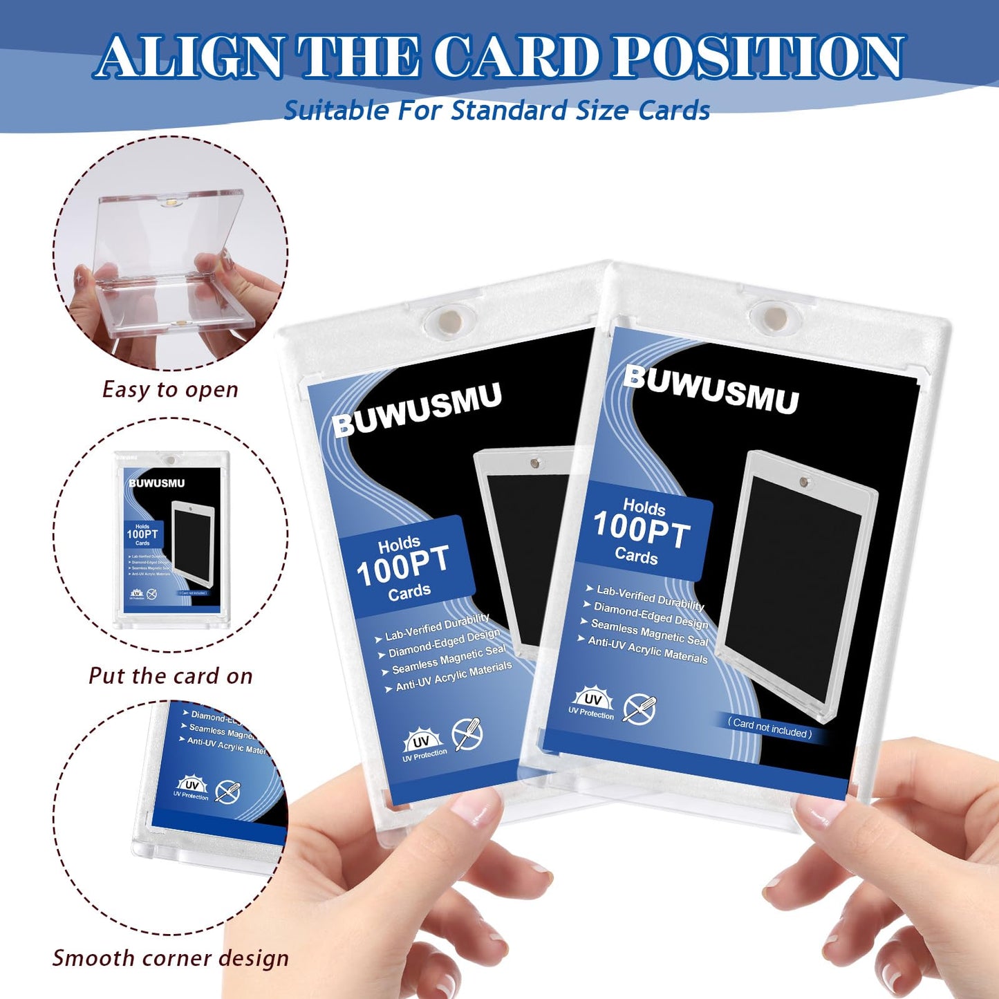 50 Pcs 100 Pt Acrylic Magnetic Card Holders One Touch Card Holder Clear Card Protectors Hard Plastic Magnetic Card Case for Sports Baseball Trading Card Storing Displaying(2.5 x 3.54 Inch)