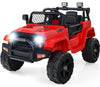 Olakids Kids Ride On Truck, 12V Electric Vehicle Jeep Car With Remote Control, Toddlers Battery Powered Toy With 2 Speeds, Spring Suspension, Double Open Doors, Led Lights, Music, Tf,Usb, Mp3 (Garnet)