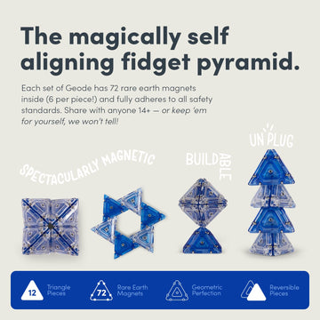 Speks Geode Pyramid - Magnetic Fidget Toy For Adults & Teens 14+ | Sensory Gadget For Stress Relief, Office Desk Toy Present, Christmas Gift, Holiday Stocking Stuffer | 12-Piece Set - Cobalt