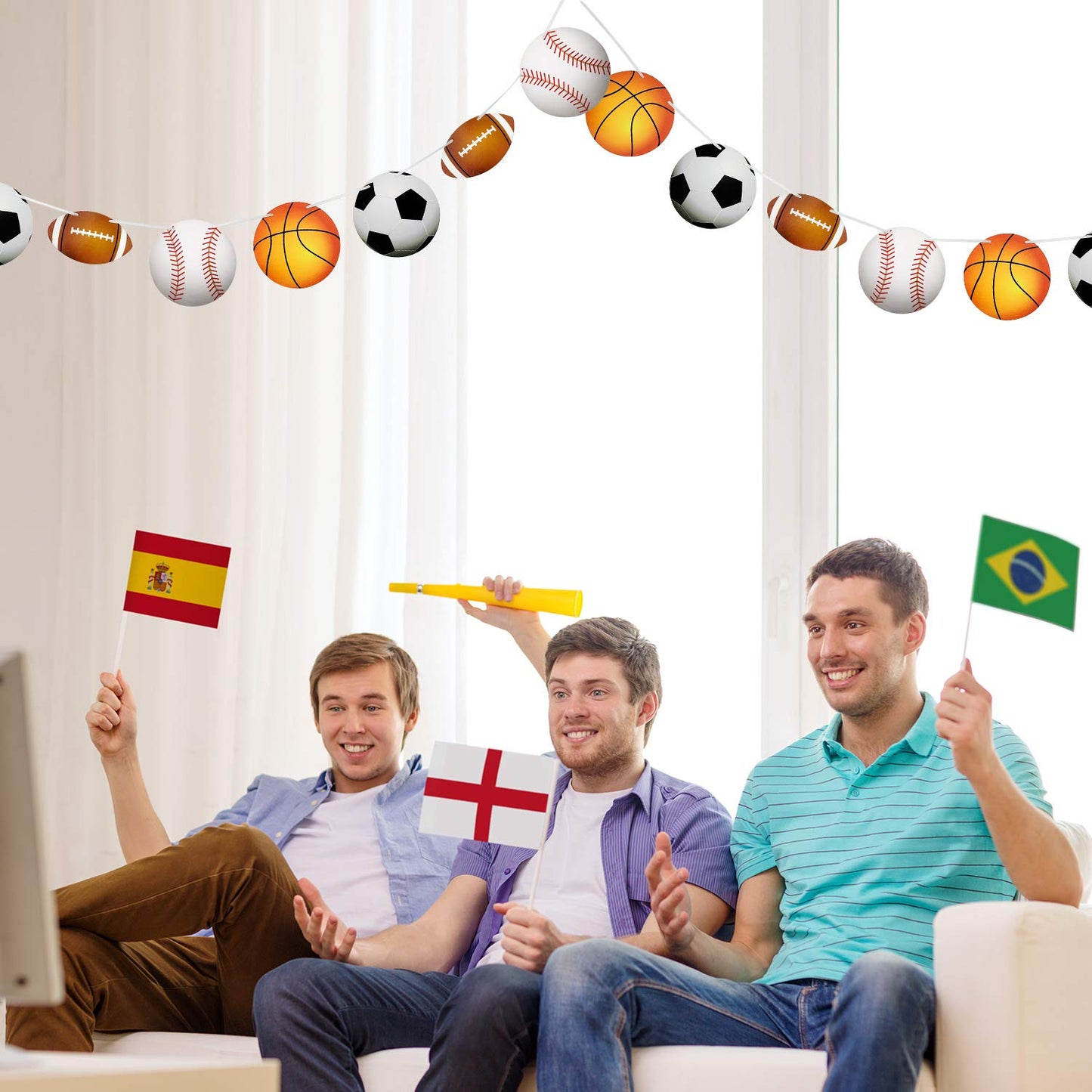 Outus 4 Pcs Sports Theme Banner 78 Inch Basketball Football Baseball Soccer Bunting Hanging Paper Garland for Birthday Baby Show