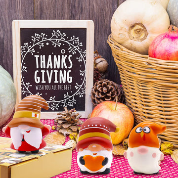 JOINBO Thanksgiving Gnomes Squishies - 6 Pack Soft Stress Relief Toys, Small, Brown, PU Material, Perfect Party Favor for Kids