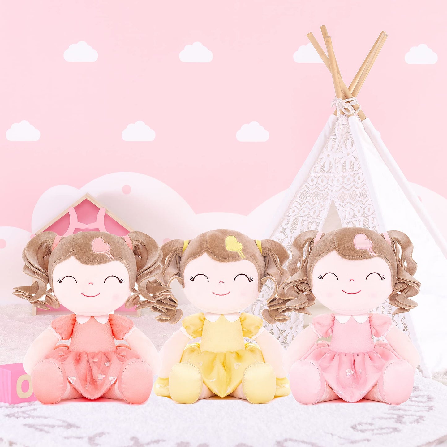 Gloveleya Baby Doll Gifts Plush Curly Girl Toys With Love 16'' Orange