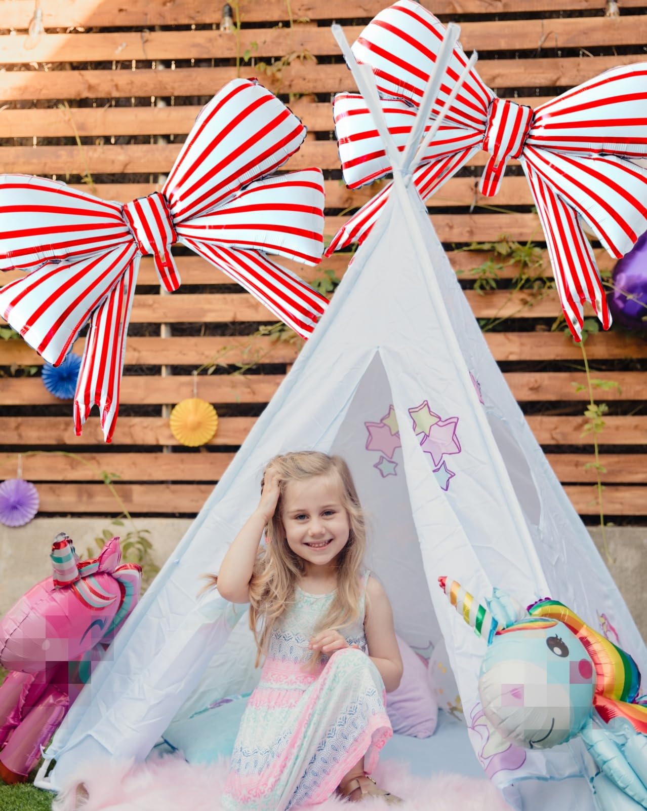 Kwuz 2 pcs Big Bow Balloons Red Strips 30 inch, Bow Party Balloons Decorations for Girls Birthday Mouse Themed Baby Shower Weddi