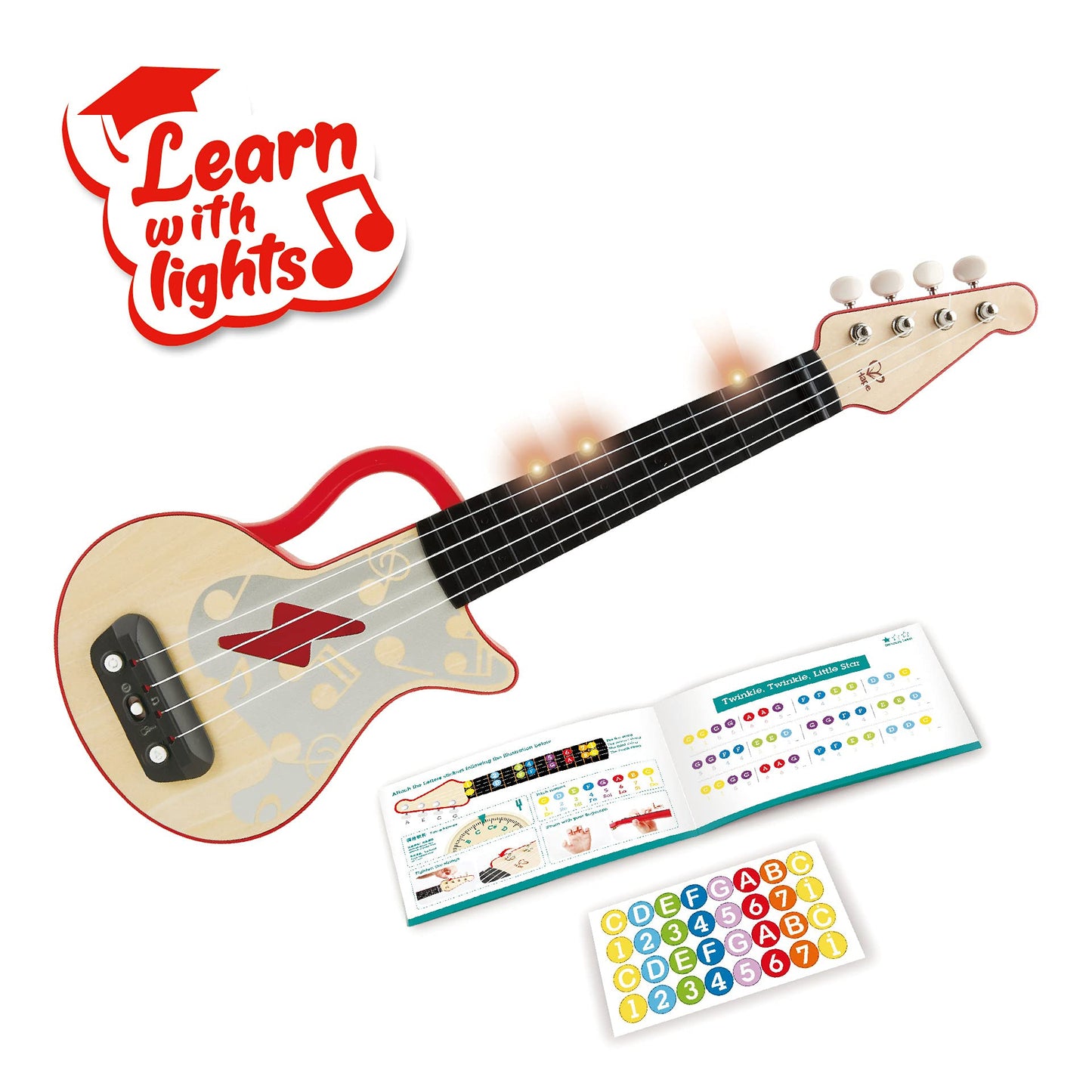 Hape Learn With Lights Electronic Ukulele Red | Leaning And Band Mode | Musical Instrument