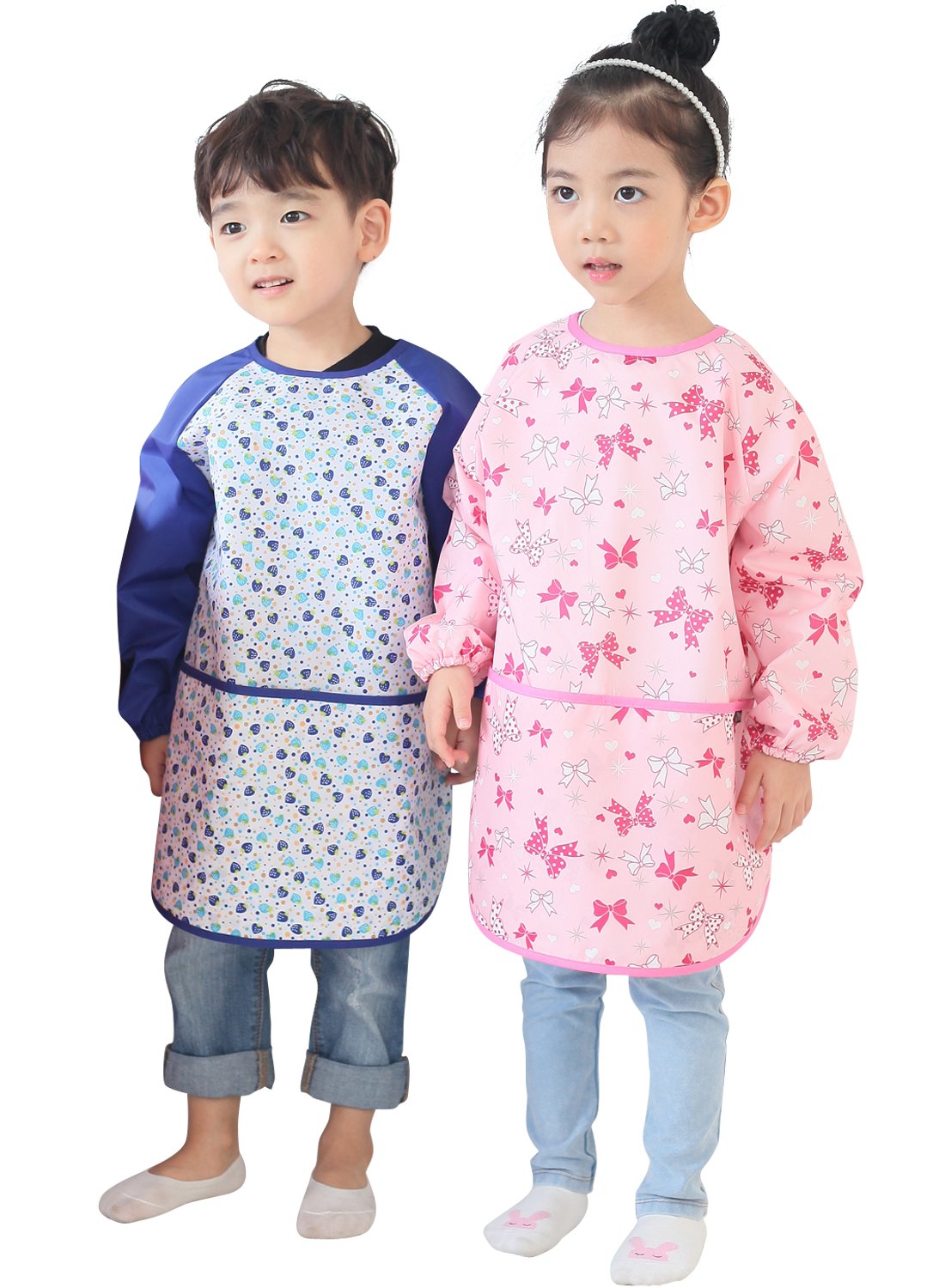 Plie Waterproof Kids Art Smocks 37 Colors (Age 1-10, S-XXL size), Blue Strawberry (25-XXL)