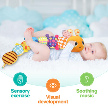 Kmuysl Baby Toys 0-6 6-12 Months, Sensory Music Animal Stuffed Toy For 0 1 2 3 4 5 6+ Months, Plush Toy With Crinkle And Rattles For Infant Newborn, Tummy Time Toys Gifts For 0-3-6-12 Month