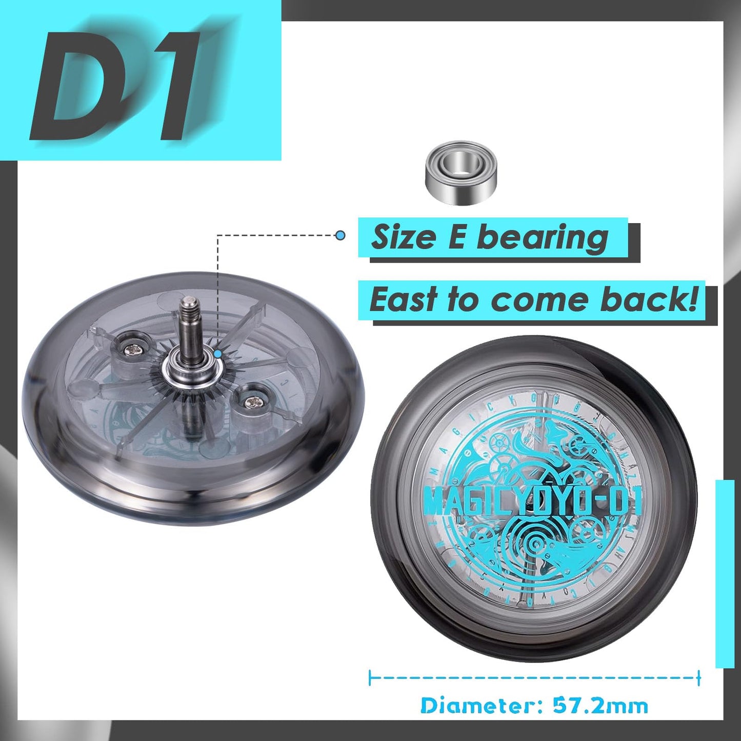Looping D1 Responsive Yoyo For Kids Beginners, 2A Loop Starter Yoyo Easy To Play Basic String Tricks (Blue+Black)