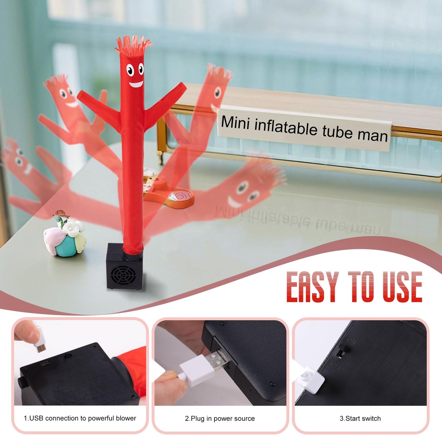 Mealivos Mini Wacky Waving Inflatable Tube Guy with Blower - Funny Mini Inflatable Tube Man Desktop Decor White Elephant Gift fo