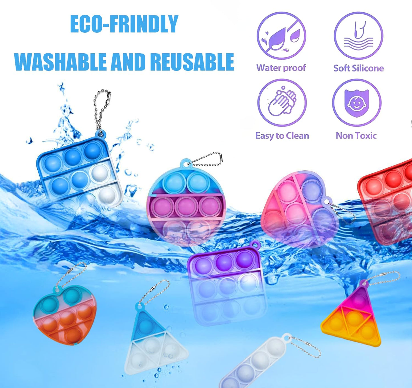 Pop Fidget Keychain Mini Fidget Toys Bulk 180 Pack Party Favors For Kids 3-5 4-8 Year Boys Girls Push Pops Bulk Stocking Pinata