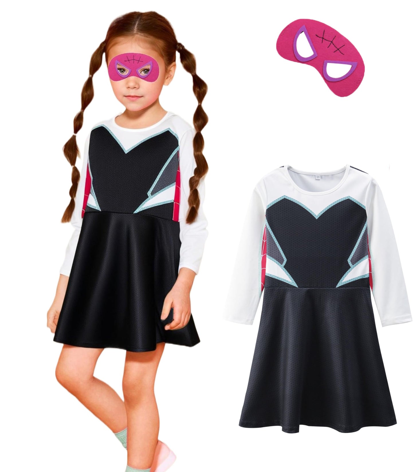 Amxjxma Ghost Girl Costume Hero Spider Halloween Dress For Girls Cosplay Outfit (5-6T)