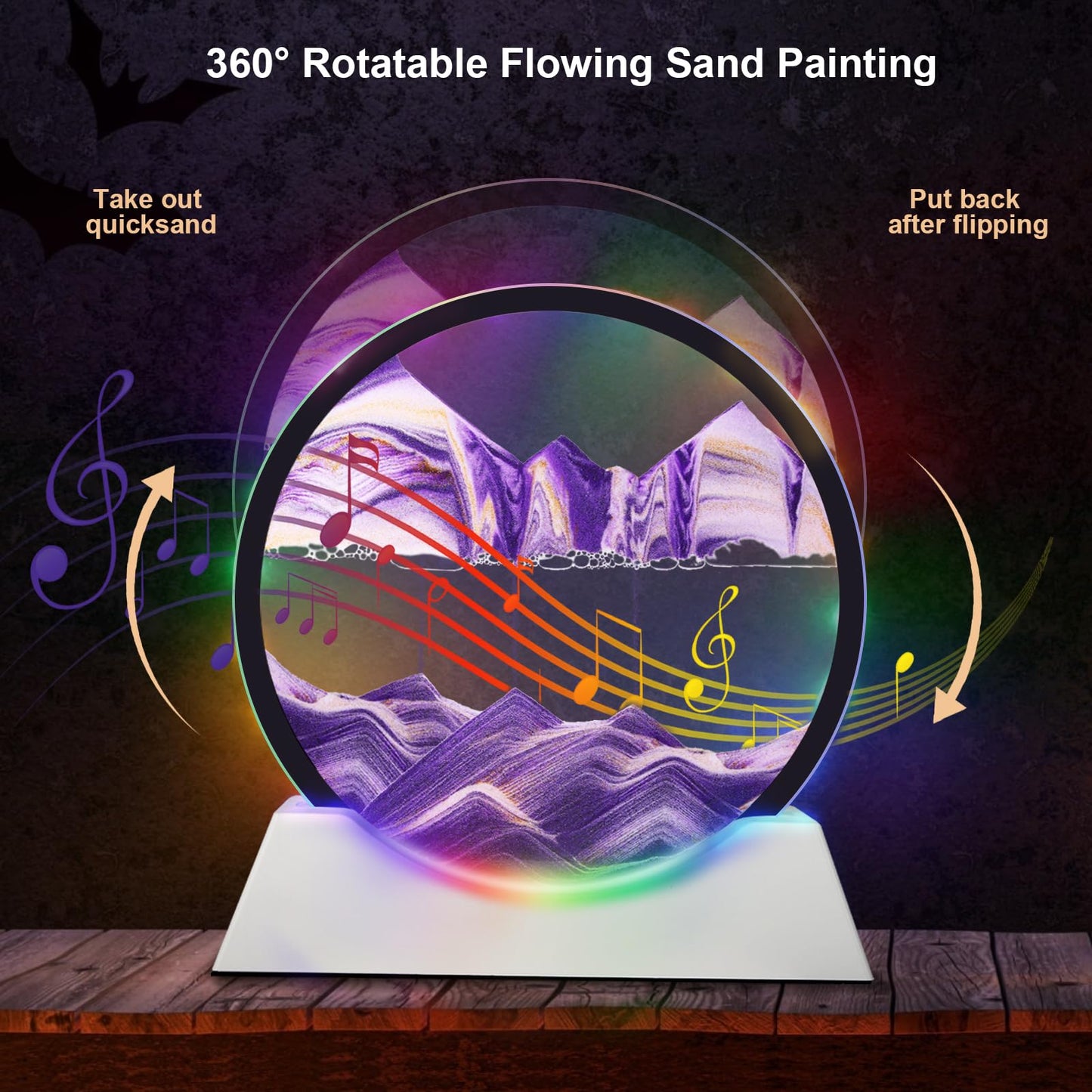 Mtadmai Moving Sand Art Liquid Motion Decor, Sand Art Bluetooth Speaker Bedside Lamp Dimmable Multi-Color, Moving Sand Art Lamp