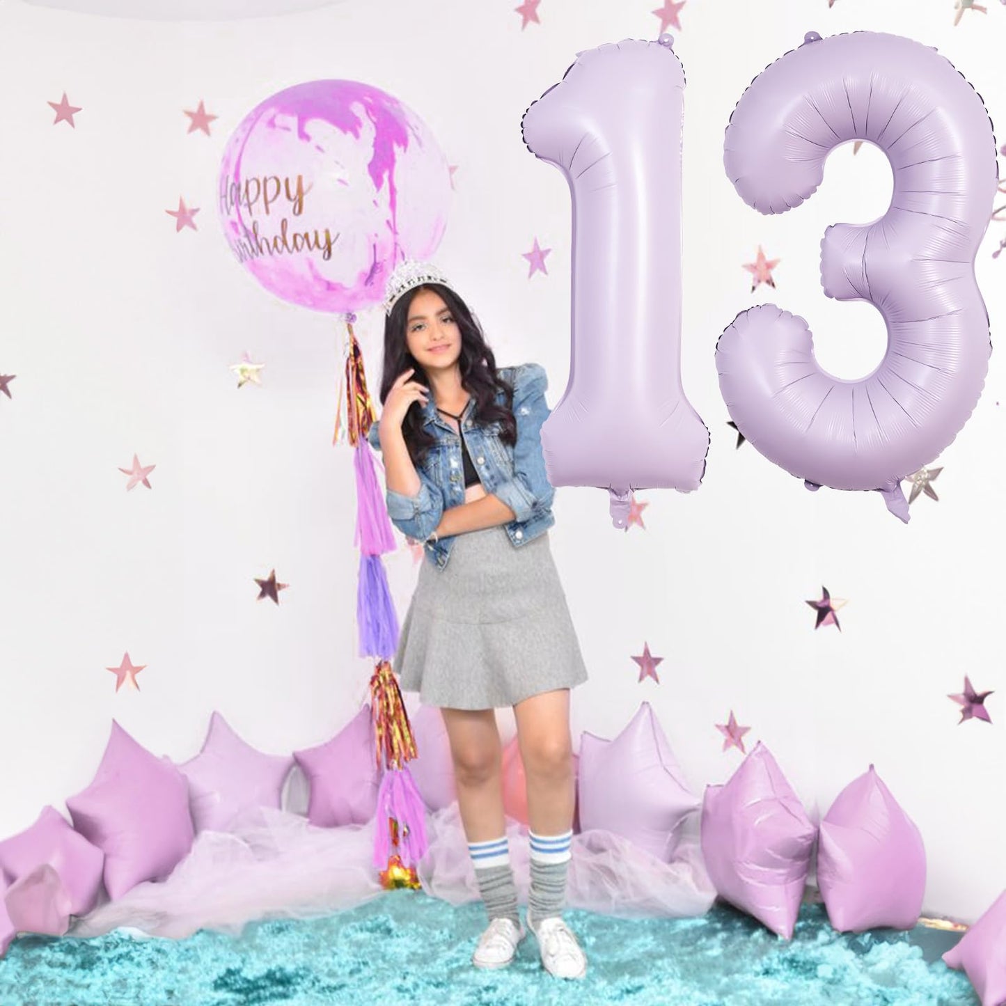 Number Balloons 13 Pastel Purple, 40 Inch Lavender Mylar Foil Number 1 & 3 Balloons For Girls 13Th Birthday Balloons, Large Ligh