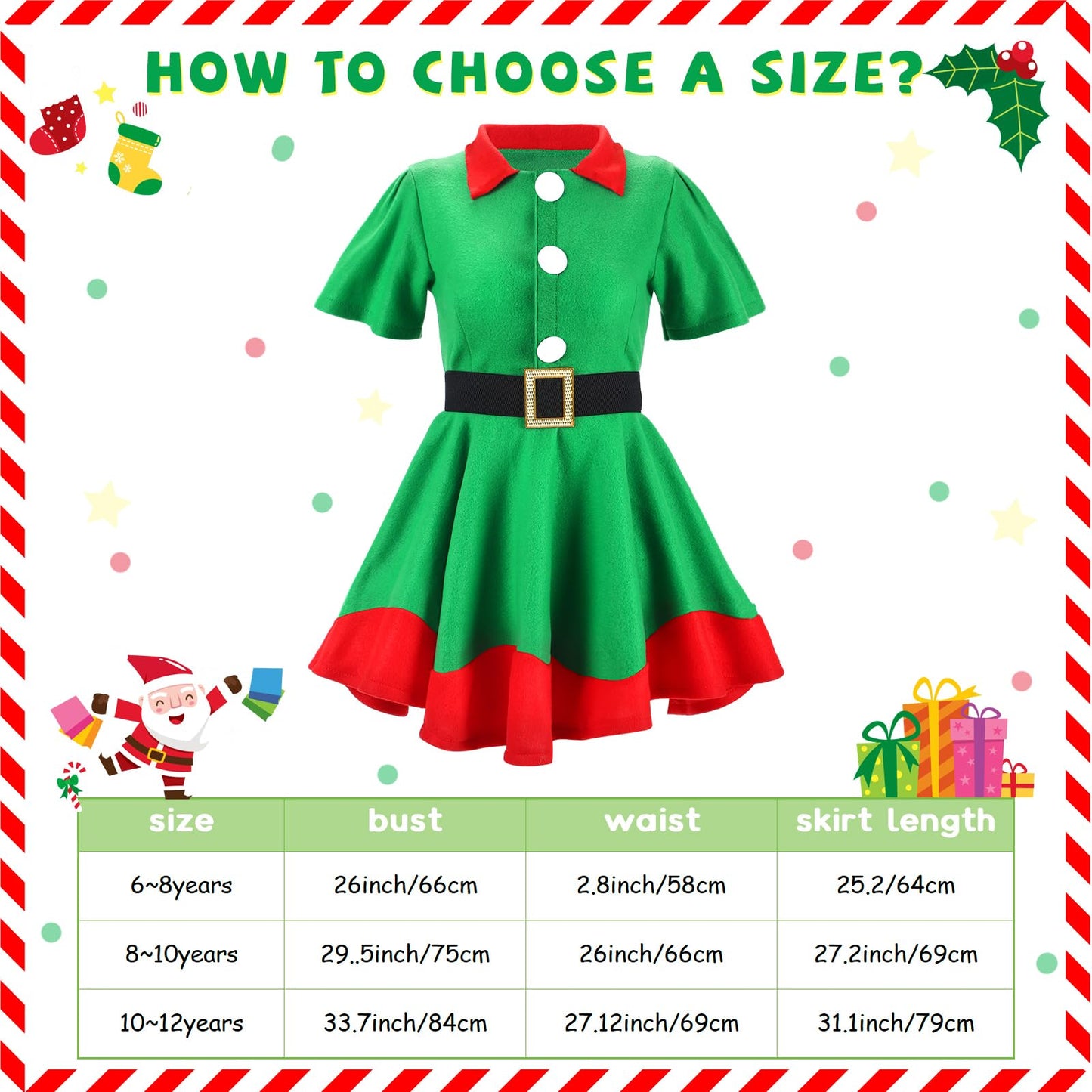 Shinymoon 7 Pcs Christmas Elf Costume Set Velvet Dress Ears Hat Shoes Bell Bracelet Xmas Outfit For Girl Cosplay Party (Large)