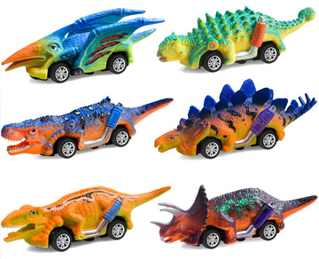 FFTROC Dinosaur Toys for Kids 3-5 Pull Back Cars 6 Pack - Monster Trucks Toys for 3 4 5 Year Old Boys Toys Birthday