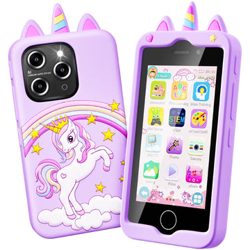 Kids Smart Phone for Girls, 4.0'' Touchscreen Learning Music Puzzle-games Toddler Phone for Kids Ages 3-9, Dual Camera,Built-in 