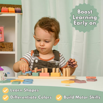 Nutty Toys Montessori Wooden Sorting & Stacking Toy - Top Learning Puzzle For 1-3 Year Olds - Shape & Color Recognition, Fine Motor Skills Development - Best Baby & Toddler Easter Gift 2025