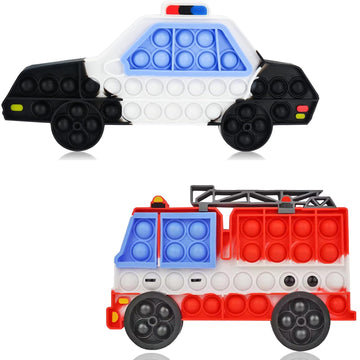 2 Packs Fidget Toys For Kids Boys, Push Bubble Sensory Toy Police Car And Fire Truck Squeeze Silicone Toy For Autism Anxiety Str