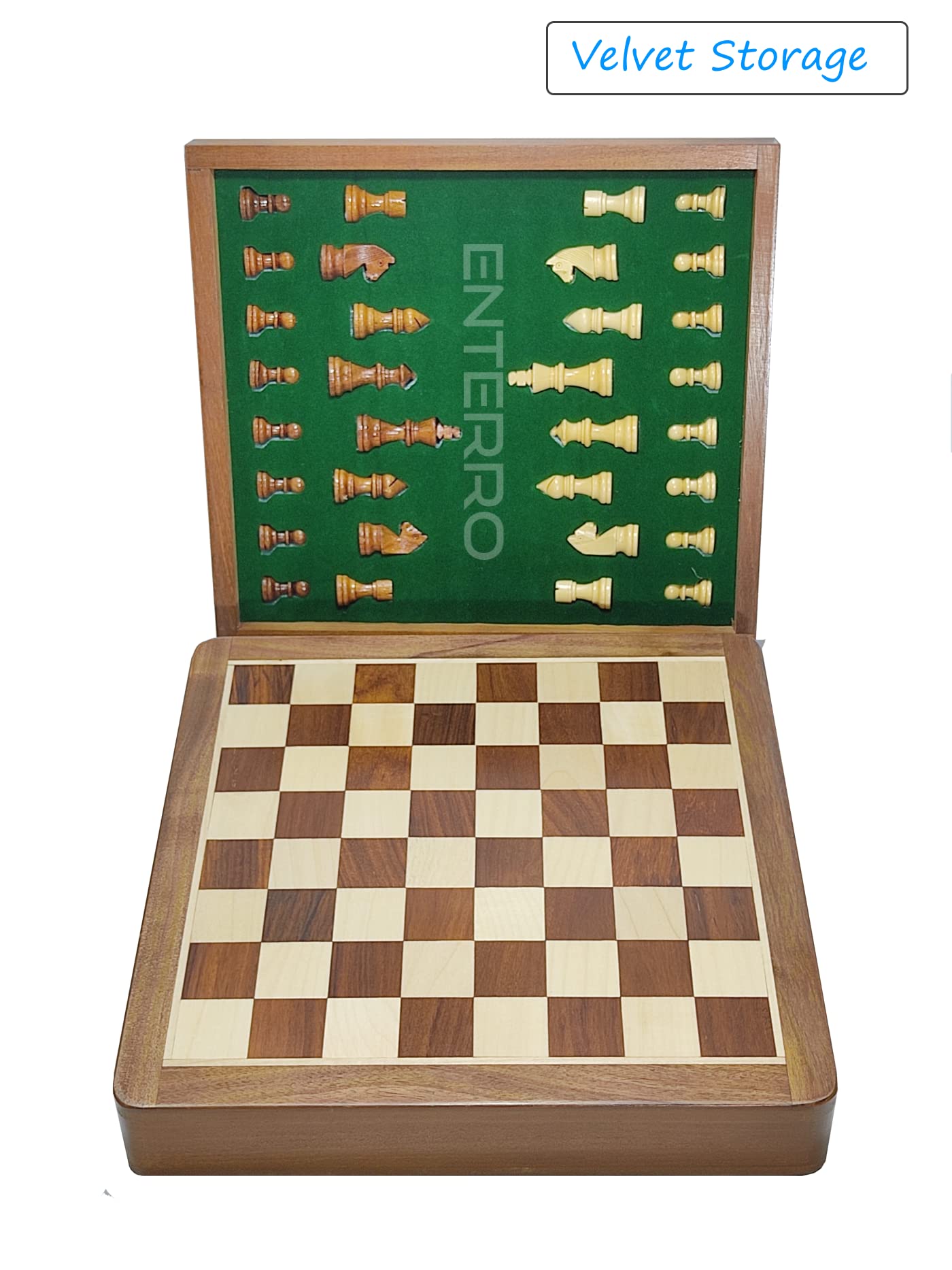 Enterro Wooden Drawer Chess Set 10 X 10 Inch With Magnetic Chessman Coins - Handcrafted Indoor Game & Travel Friendly For Kids A
