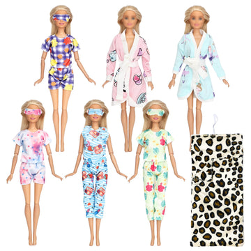 Sotogo 11 Pieces Doll Clothes And Accessories For 11.5 Inch Girl Doll Good Sleeping Playset Include 6 Sets Doll Pajamas And Bathrobes, 1 Piece Sleeping Bag And 4 Pieces Doll Eye Masks