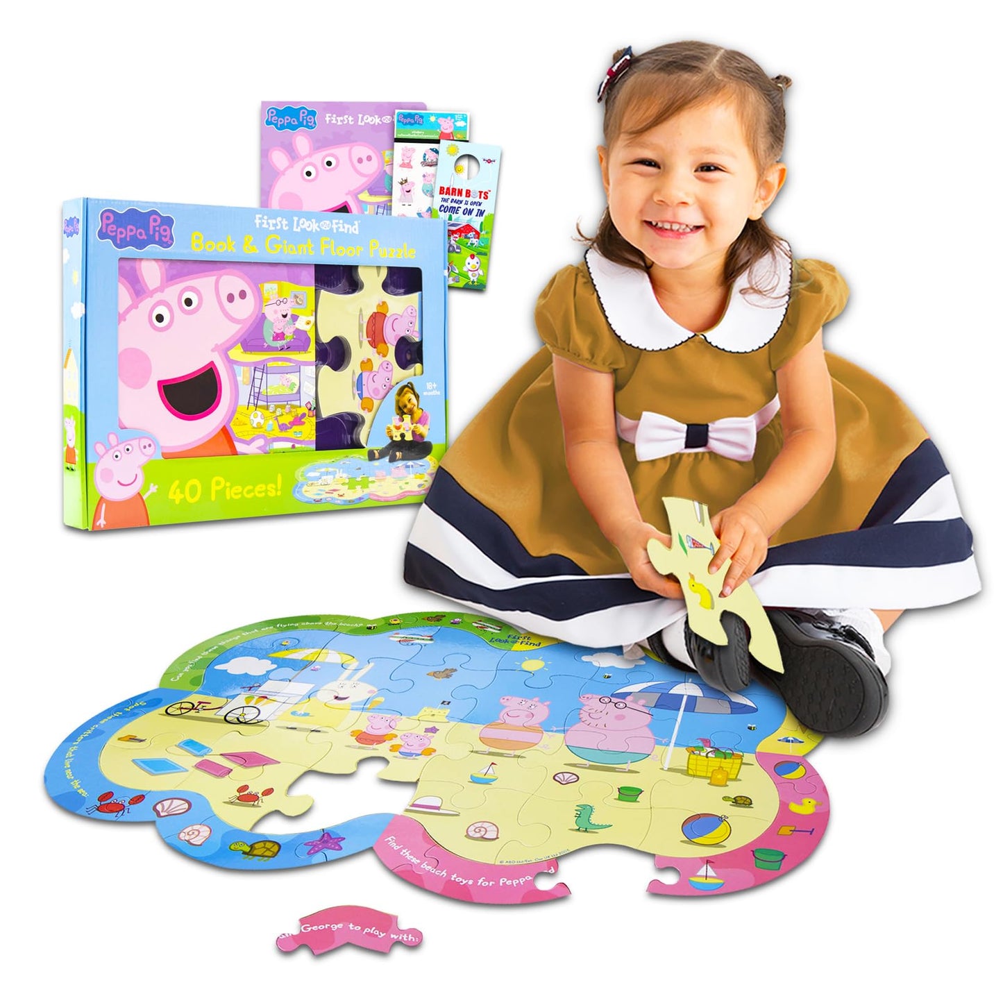 Peppa Pig Floor Puzzles For Kids Ages 3-5 - Bundle With Peppa Pig Foam Floor Puzzle, Peppa Pig Look And Find Book, Stickers, Mor